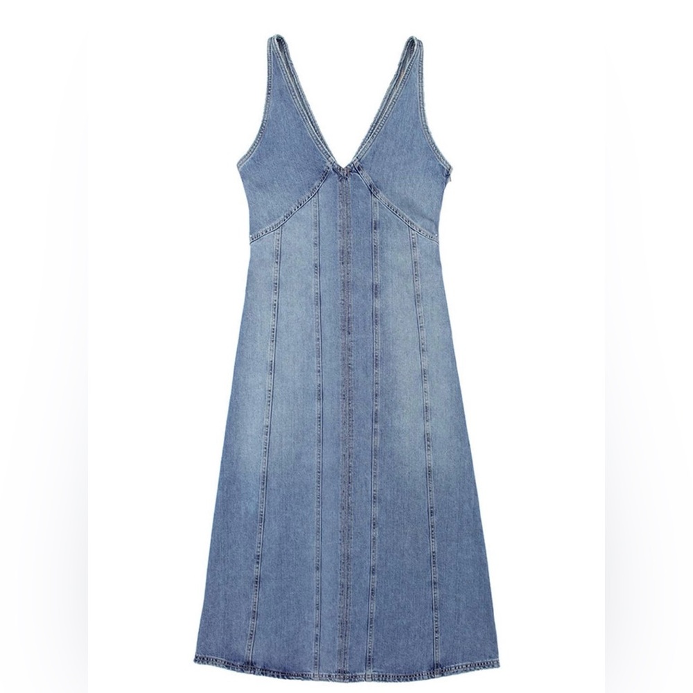 Zara Denim Sleeveless V-Neck + Back Sundress